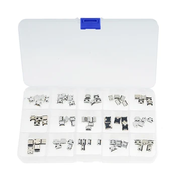 

75PCS/BOX 15 Models Each 5PCS Micro Female USB Connector Usb Jack Socket Female For MP 3 4 5 Other Mobile Accessories