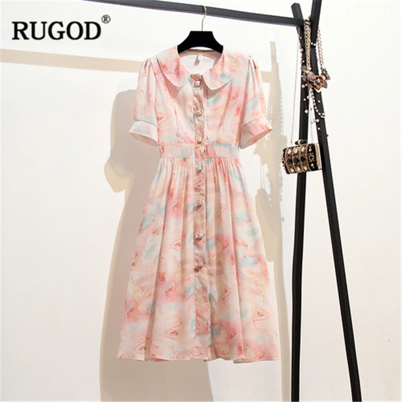 RUGOD 2019 Новый Женский Красочный Платье отворот Пэн строп Ремен Свадебные Платья