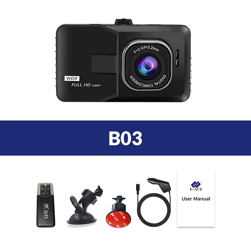 E-ACE B03 Мини Автомобильный видеорегистратор 3 дюйма FHD 1080P двойная камера объектив 170D угол видео регистратор видеокамера Dash Cam РЕГИСТРАТОР ночная версия