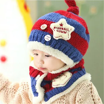 

2019 Winter Warm Baby Cap Scarf Set Boys Girls Soft Knitted Skullies Comfortable Star Pattern Kids Wool Beanies Hats 6-12 Months