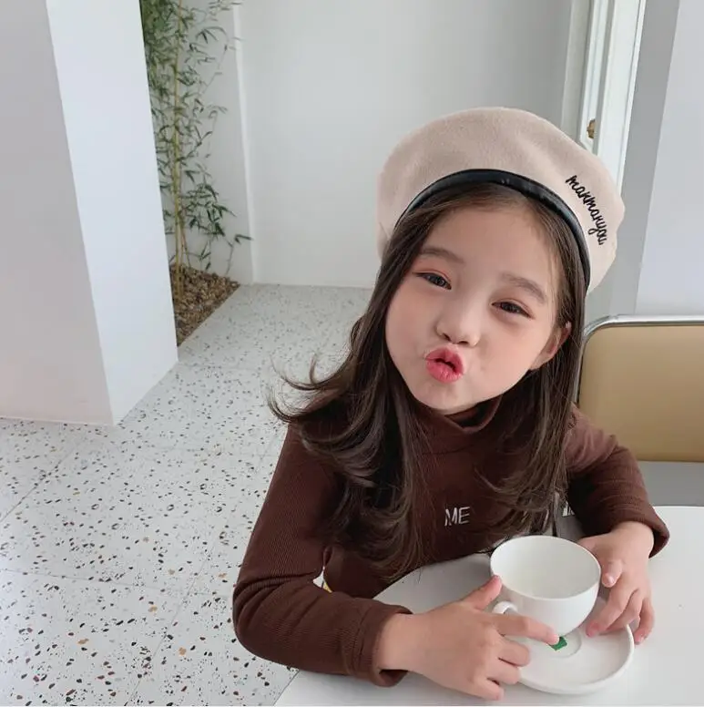 new girls boys thicken t-shirt autumn winter full sleeve cotton fashion kids top 2-7t HH425 - Цвет: Коричневый