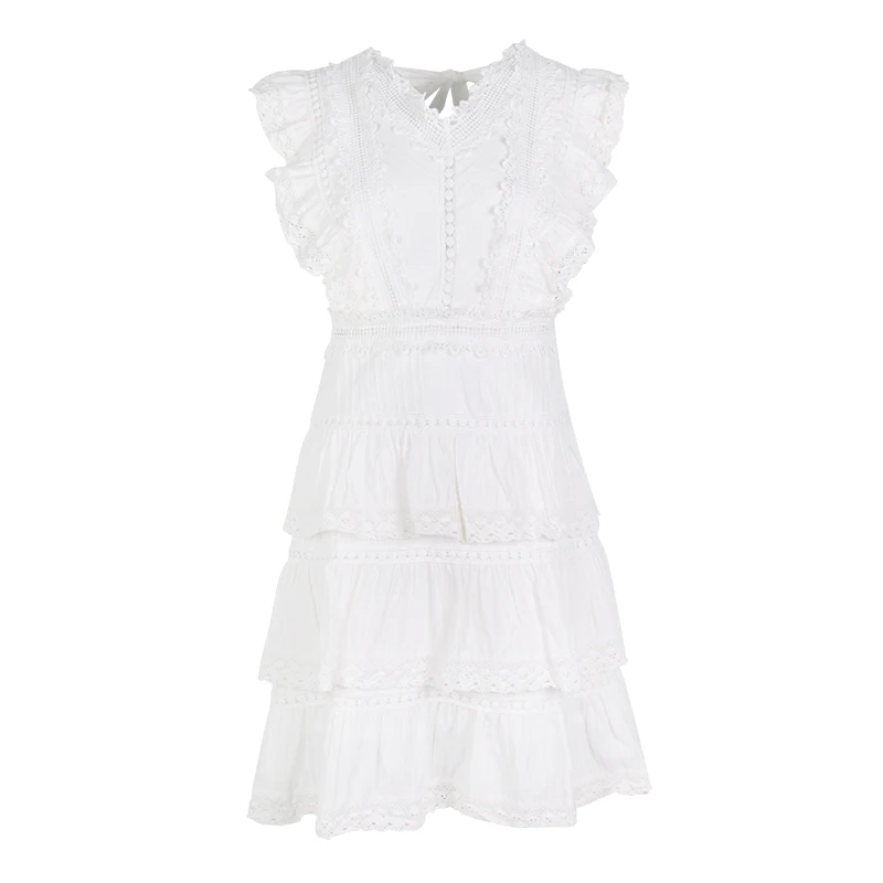 white TWOTWINSTYLE кружевное лоскутное женское платье без рукавов с высокой талией, с оборками, с открытой спиной, бандажи, мини женские платья, весна - Цвет: white