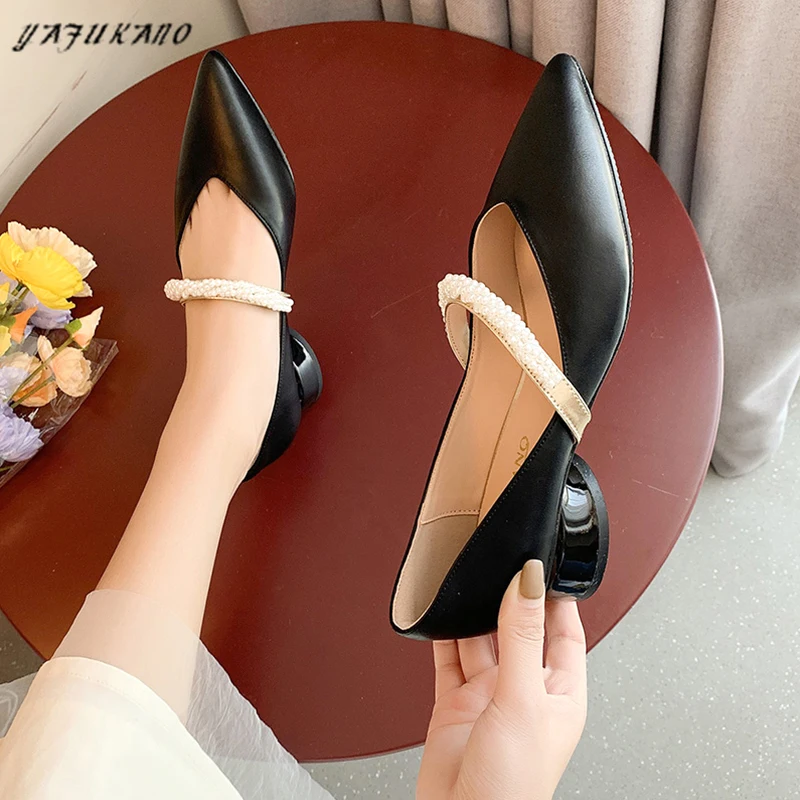 Fashion V Design Low Heel Single Shoes Elegant String Bead Shallow Mouth Thick Women 3 Cm High Heels Lady Pumps Party | Обувь