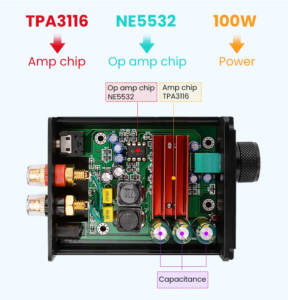 AIYIMA 100W TPA3116 Subwoofer Power Amplifier Audio Board Home Theater TPA3116D2 Mono Digital Sound Amplifiers NE5532 OP AMP 3 channel amplifier