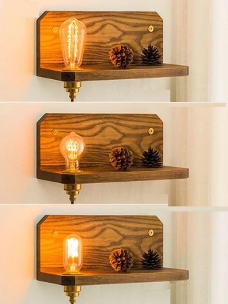 Rotatable Wall Lighting Wood Wall Lamp Dimmer LED Light Fixture Bedroom Bedside 