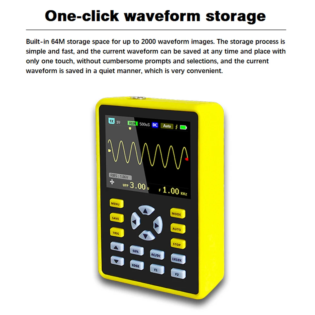 

2.4-inch Screen Digital Oscilloscope 100MHz Analog Bandwidth Support Waveform Storage 500MS/s Sampling Rate
