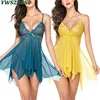 Femmes vêtements mode femmes vêtements de nuit sans manches dentelle robe de maison Sexy chemise de nuit mode femme chemise de nuit + string dames Homewear ► Photo 1/6