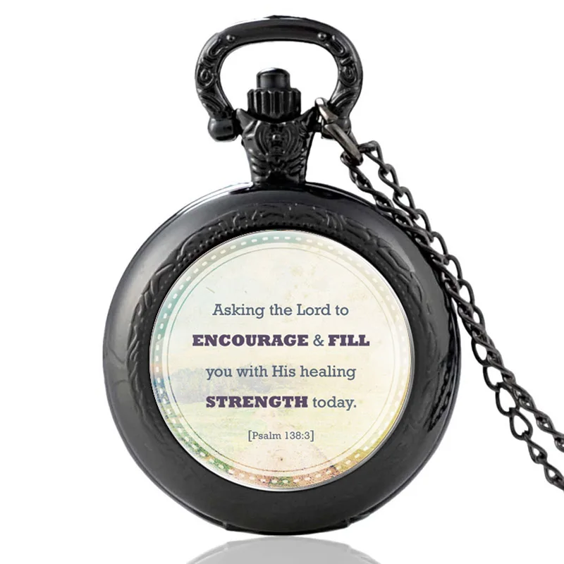 

Bible Verse Asking The Lord To Encourage Pocket Watch Men Women Glass Dome FOB Pendant Necklace Hours Clock Gifts