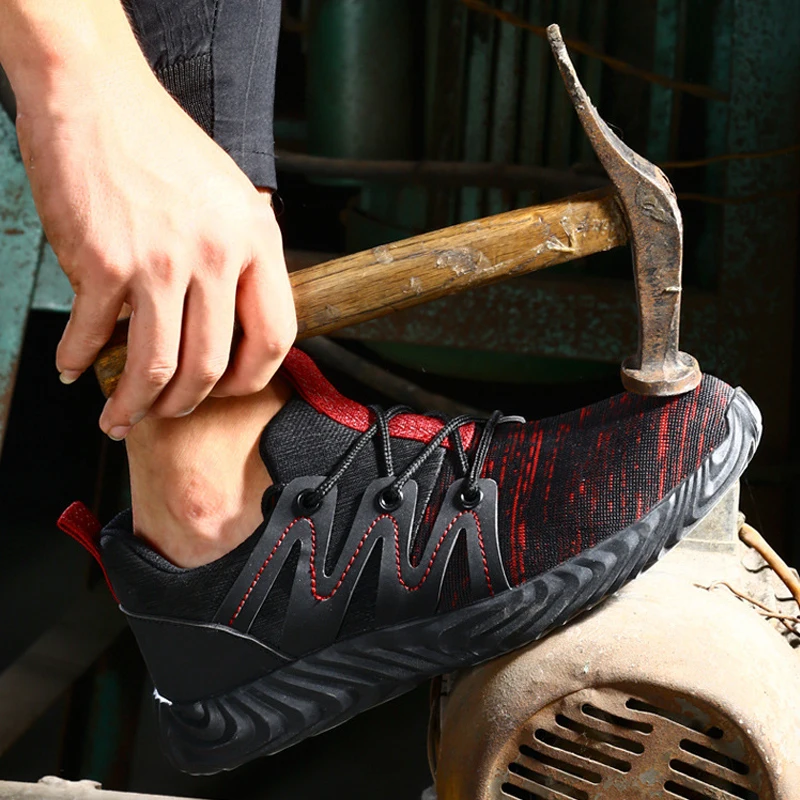 Outdoor Breathable Fly-knit Work Shoes; Non-slip Deodorant Men's Boots; Anti-smashing Anti-piercing Indestructible Safety Shoes