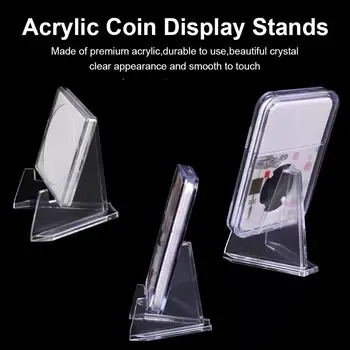 

12PCS Mini Acrylic Coin Display Easel Stands Transparent For medals fossils gems police fire badges CD collectibles 2.36in
