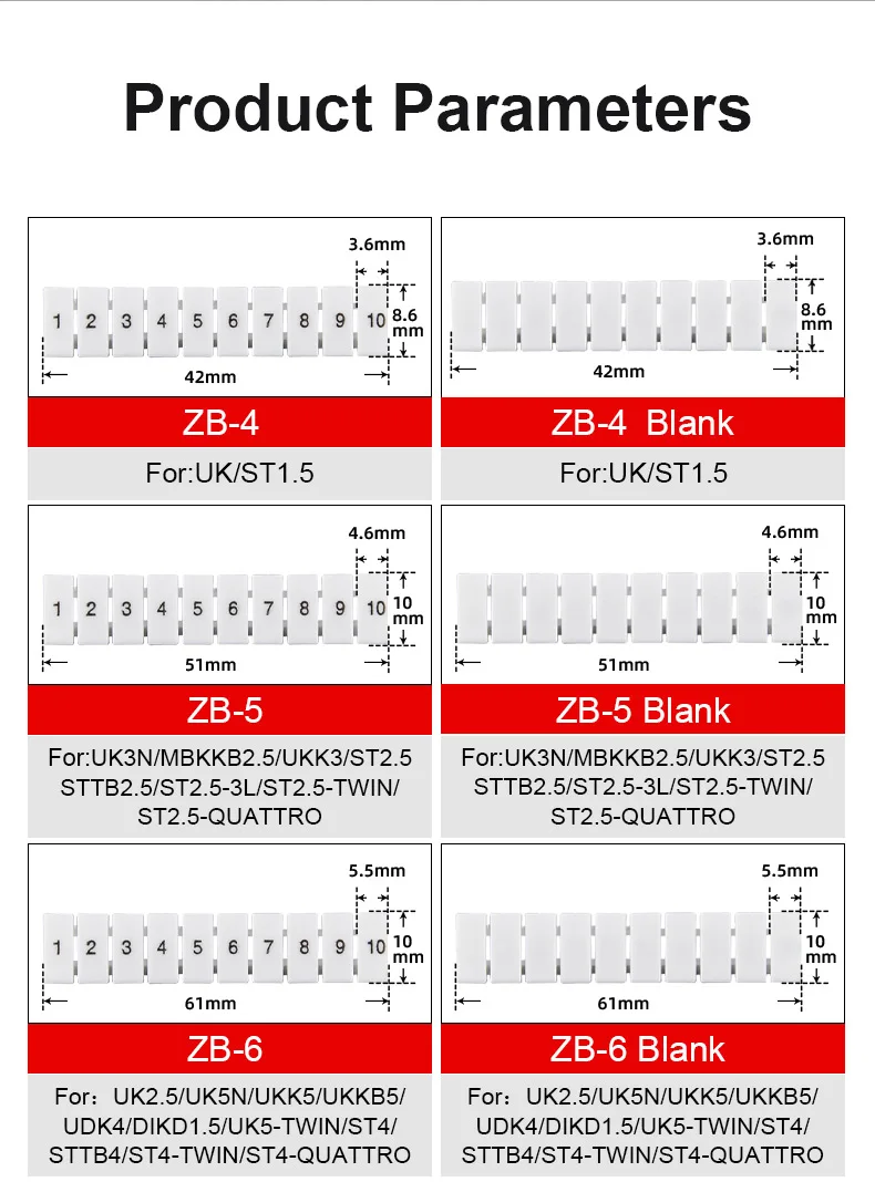 Zycn-ukブロック用zb6uk2.5ストリップ,1〜10個,標準的な数値およびDINレールラベルzb5 AliExpress