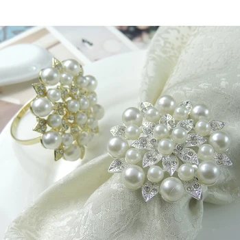 

6 pieces of wholesale hotel restaurant special high-end atmospheric rhinestone napkin ring gray pearl cloth ring