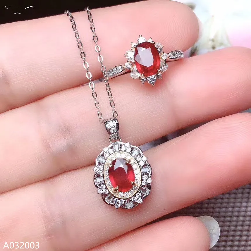 

KJJEAXCMY Fine Jewelry 925 sterling silver inlaid natural new burned ruby women's ring pendant necklace new micro inlay to suppo