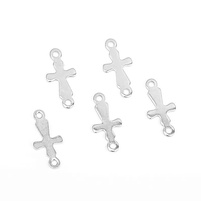 

10 PCs Stainless Steel Connectors Cross Silver Charm For Jewelry Necklace Bracelet DIY Handmade Gifts Accessories 19mm x 9mm