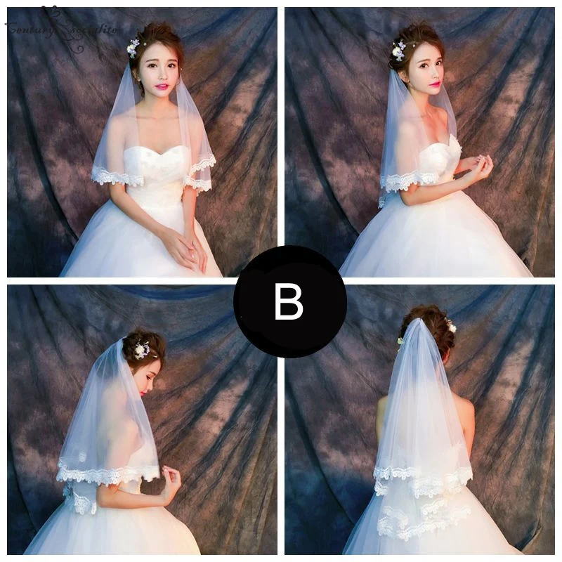 Ivory-Style B Два слоя Короткая Фата с расческой 1,5 м цвета слоновой кости свадебное платье свадебные аксессуары, фата свадебная фата вуаль де-Мари - Цвет: Ivory-Style B