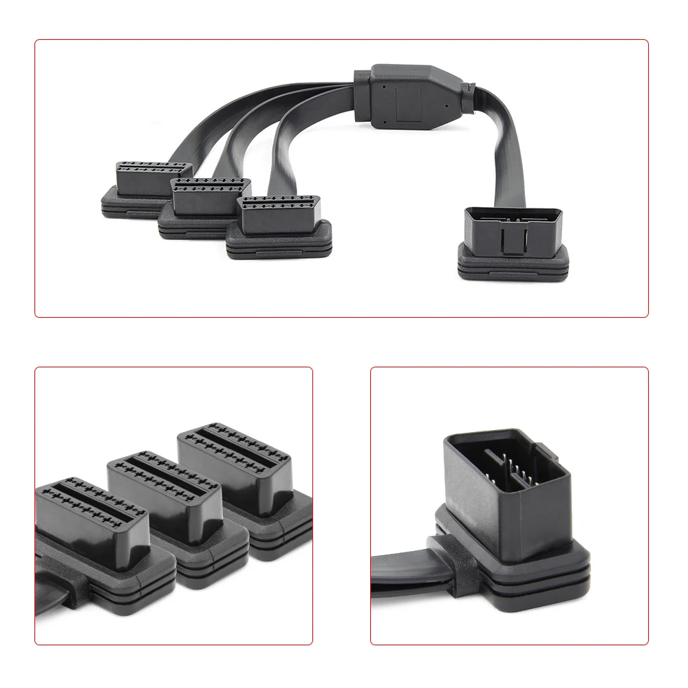 4FT OBD2 16Pin мужской и женский плоский 1 в 3 конвертированный кабель диагностический удлинитель можно использовать для диагностического инструмента obd2