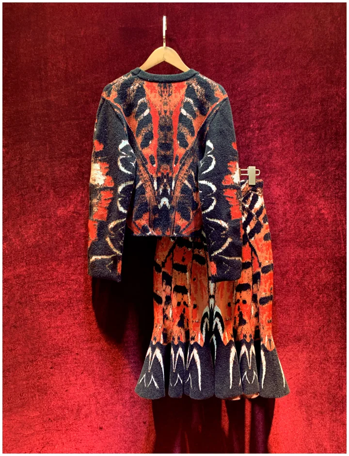Svoryxiu дизайнерский осенне-зимний элегантный Трикотажный костюм с юбкой русалки женский винтажный свитер с узором комплект из двух предметов женский