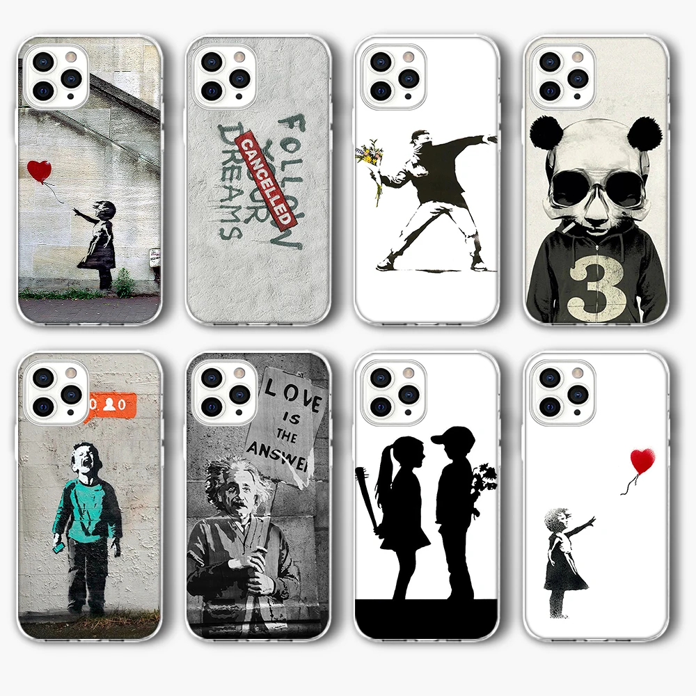 ciciber Art Banksy Funda Case for IPhone 12 Pro 11 XR XS Max Mini 7 X 8 6 6S Plus 5S SE 2020 Silicone TPU | Мобильные телефоны и