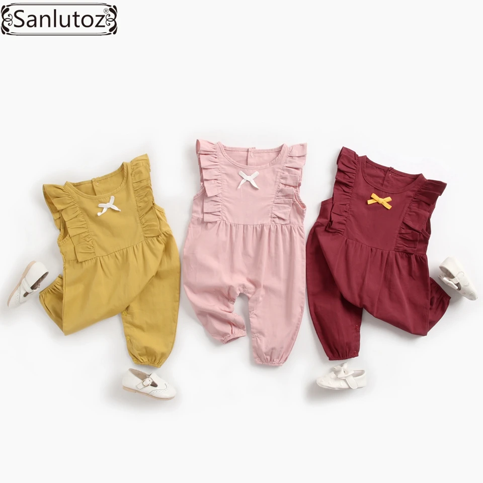 Sanlutoz/модные комбинезоны для маленьких девочек; хлопковая одежда для новорожденных девочек с бантом; одежда для маленьких девочек; милая праздничная одежда