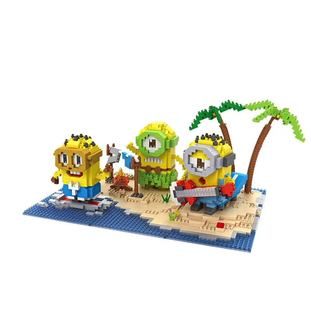 

hot LegoINGlys creators maker Cartoon minion summer Island paradise figures nano micro diamond building blocks model toys gifts