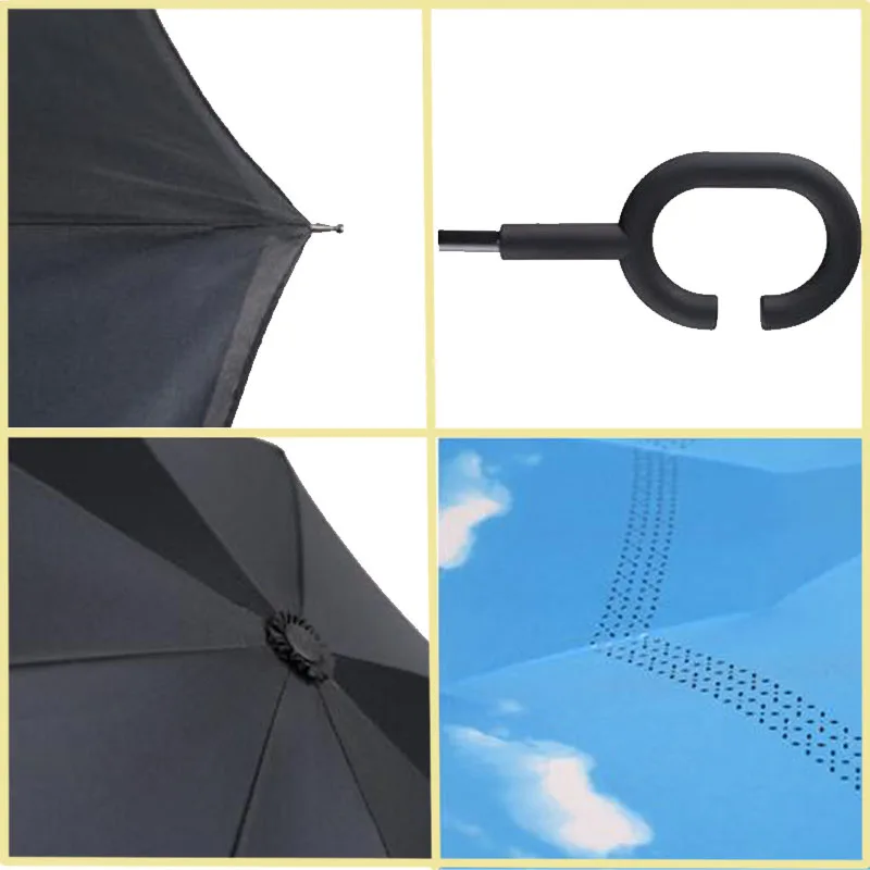 Lilo Stitch Car Reverse Umbrella With C-Shaped Handle UV Protection Inverted Folding Umbrellas Windproof And Rainproof Double Folding Inverted Umbrella