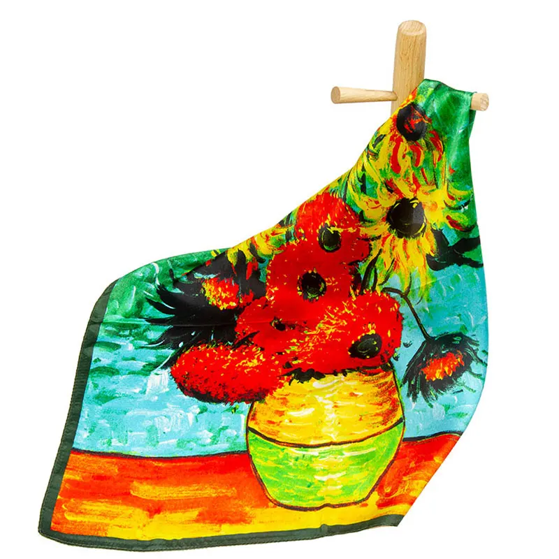 Pure Silk Scarf Women Scarf Sunflowers Scarf Silk Hair Scarf Bandana Foulard Small Square Silk Scarf Female Head Scarf