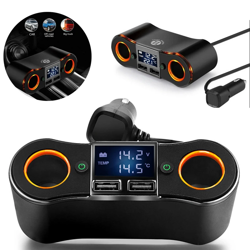 12V-24V 3.5A Dual USB Car Charger Cigarette Lighter Adapter Socket Splitter Converter Support Volmeter Display Power A30 | Автомобили и
