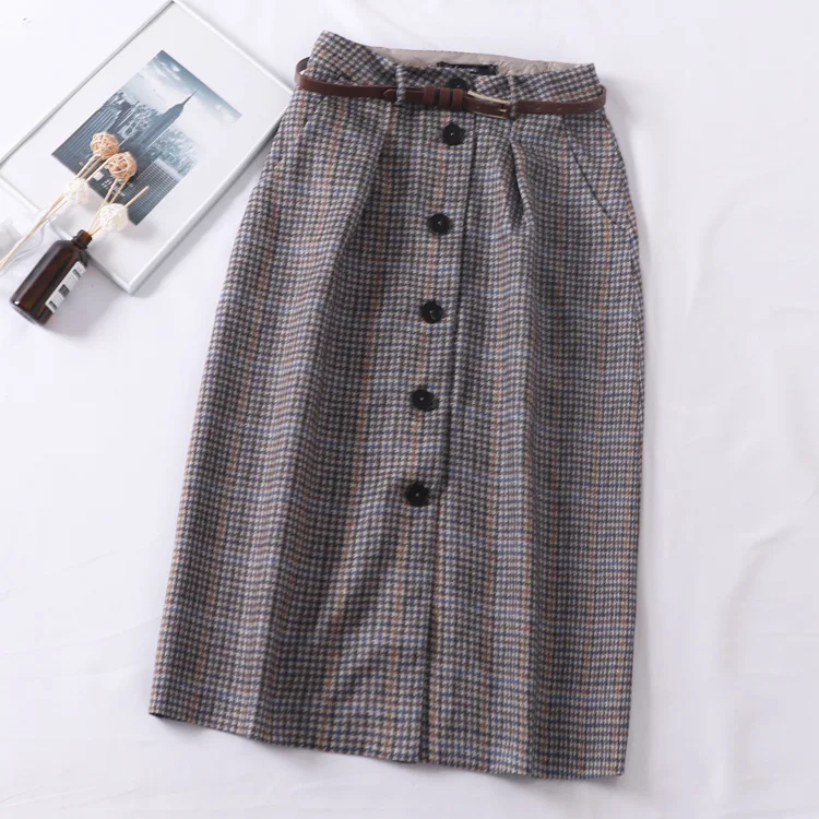 

A Generation of Thousands of Birds Pattern Elegant Retro Fashion High-waisted Slimming Single Breasted Mid-length Skirt Entity