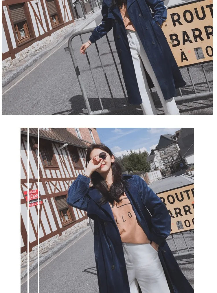 Для фотосессии, Южная Корея, Ulzzang, костюм, воротник, талия, обнимает, шнуровка, Тренч, пальто, женское, Ретро стиль, полосы, бархат, драпировка, выше колена C