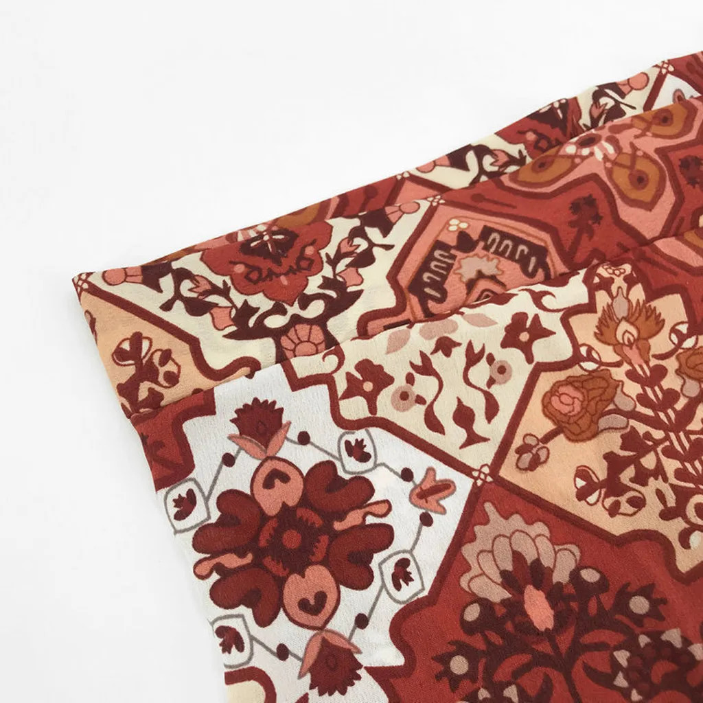 Женская модная юбка Boho, Женская юбка с высокой талией, богемная юбка средней длины с цветочным принтом, корейская мода, уличная одежда, ropa mujer