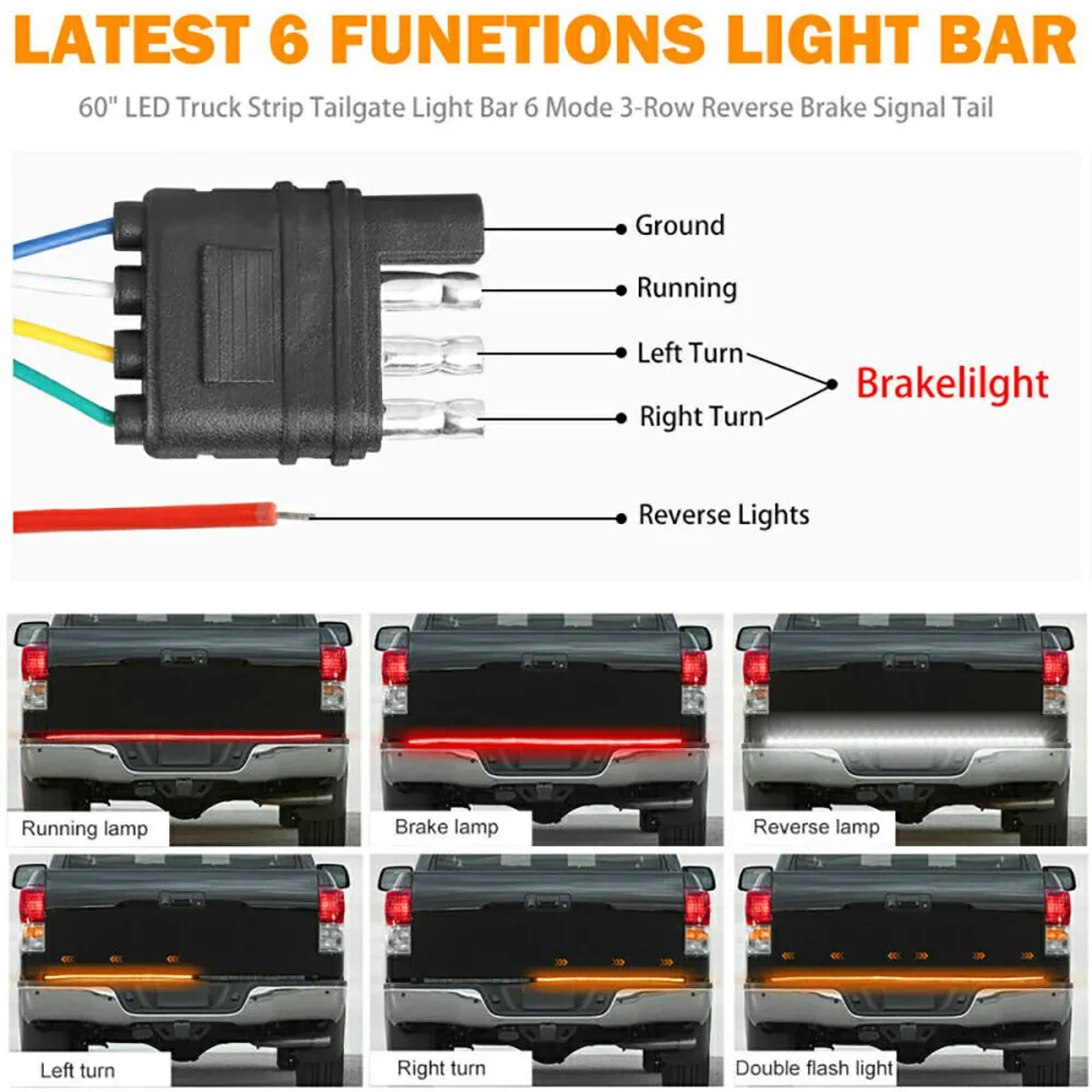 

6-Modes Tailgate Light Parts Strip LED Replacement Truck Reverse Brake