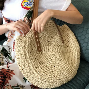 

Beach Handbag Rattan Round Straw Bag New Shoulder Bag Fashion Artistic Fresh Women's Bag Bolso Playa Mujer Summer Handbags Sand