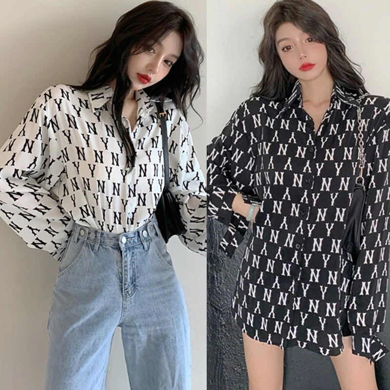 

Letter printed long sleeve shirt women thin new fashion sunproof top White Black Top Blouses & Shirts Fashion Sunscreen