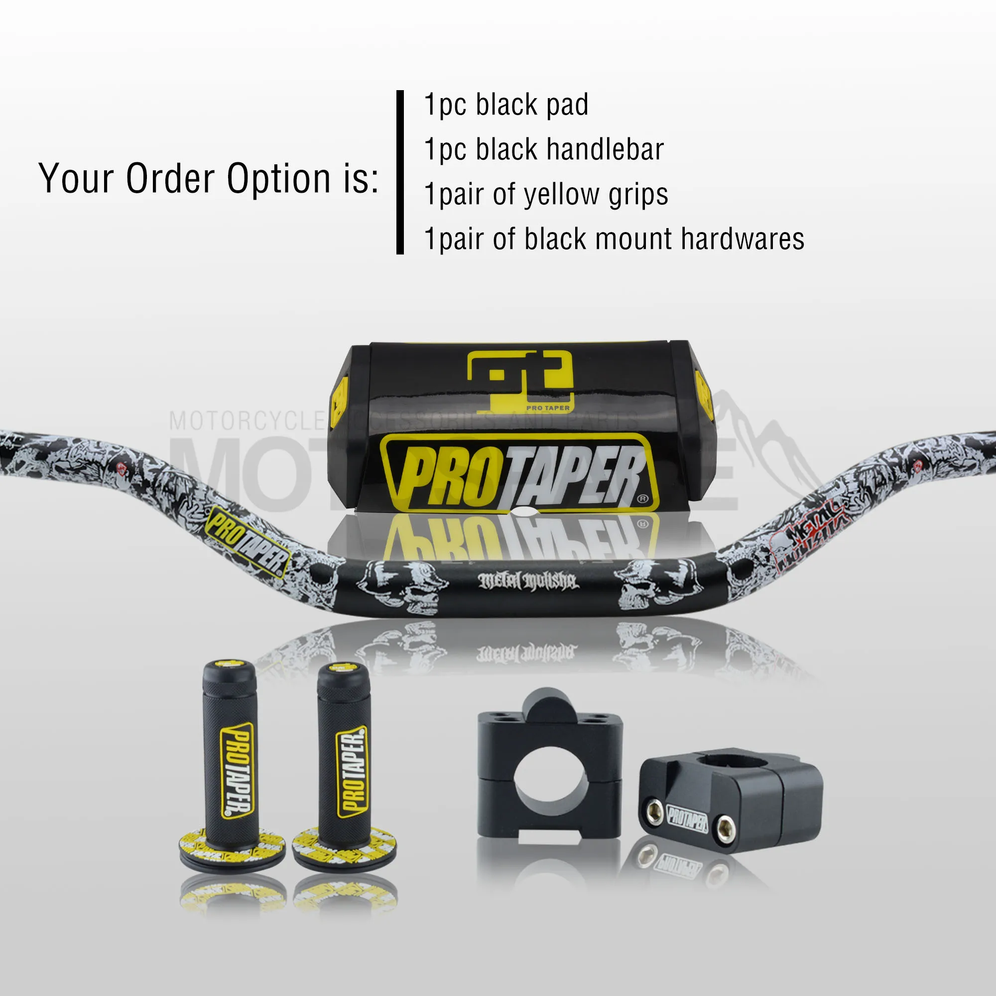 Black Full Kit Руль для Pro Taper Pack Bar 1-1/" Mulisha ручка бар колодки Захваты Pit Pro Гонки Грязь велосипед ямы мотоцикл с адаптер cnc - Цвет: Black Full Kit