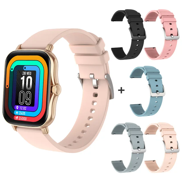 COLMI P8 Plus 1.69 inch 2021 Smart Watch Men Full Touch Fitness Tracker IP67 waterproof Women GTS 2 Smartwatch for Xiaomi phone Gold  with 5 straps