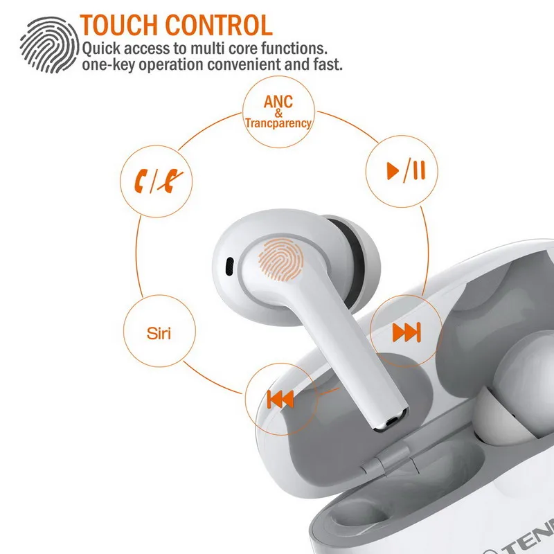 TWS ANC True Wireless Active Noise Canceling Earphones,TENNMAK PRO-ANC Bluetooth Earbuds, 30Hrs Play Time,Wireless Charge 5