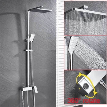 

Senlesen Chrome Brass Bathroom Shower Faucet Set Wall Mounted Square Rainfall Shower Head Hot Cold Bath Shower Set
