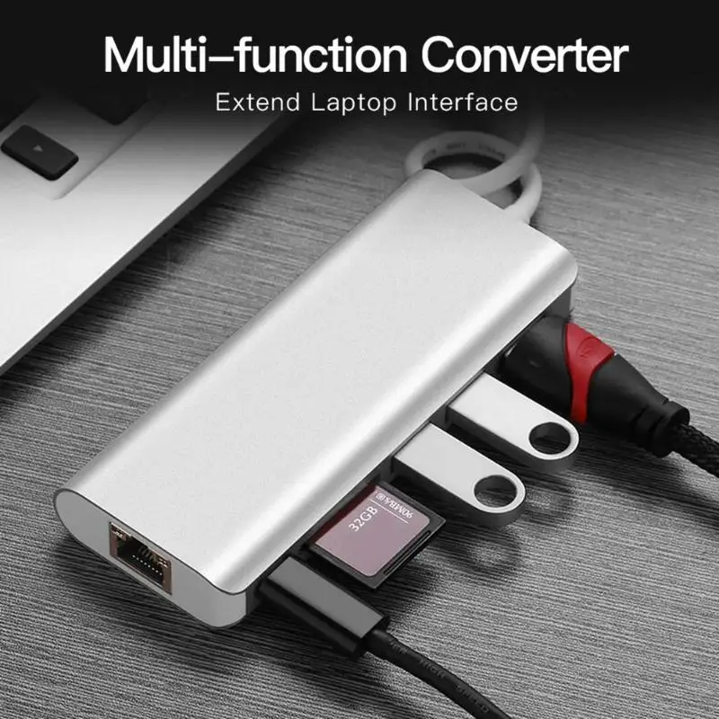 6 в 1 USB TYPE-C концентратор к USB3.0 HDMI карты памяти RJ45 PD конвертер адаптер TYPE-C конвертер TYPE-C док-станция для ноутбука