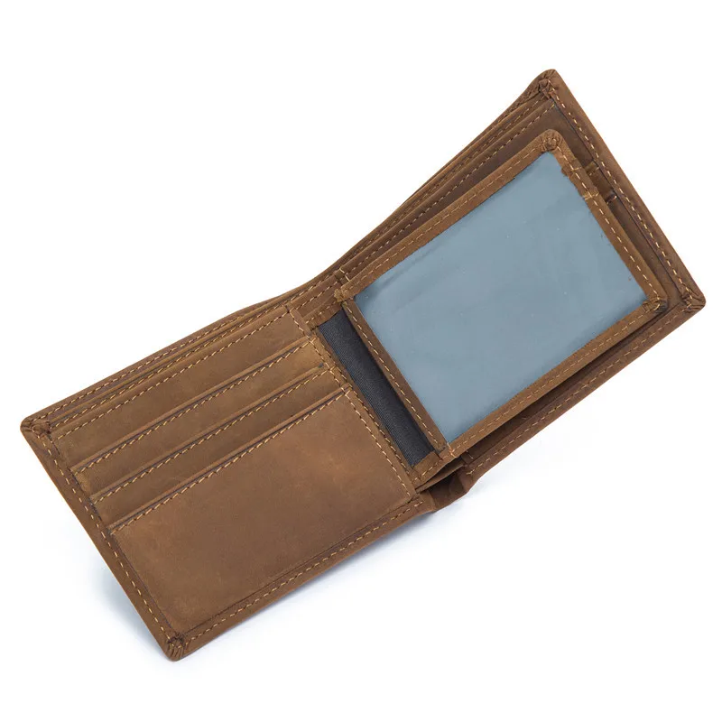 Men Wallet Short Crazy horse leather simple Small Purse Cowhide Leather Male Wallet Coin Pocket Card Holder Vintage Wallet Purse