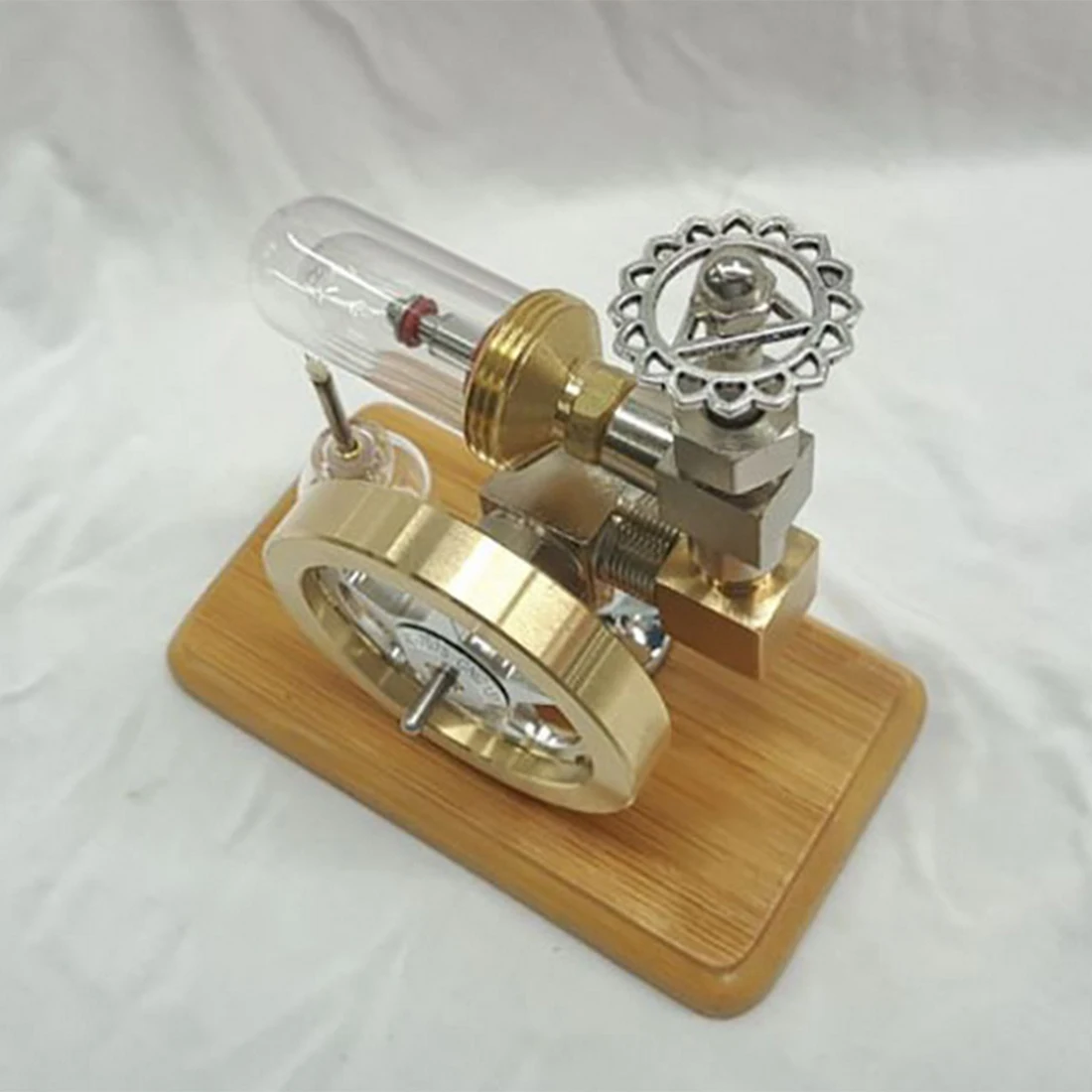 DIY Stem Adjustable Speed Free Piston Stirling Engine Model With Wooden Base