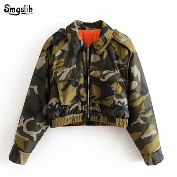 

2019 high street vintage camouflage oversize short jacket women casaco feminino jaqueta feminina bomber jacket women tops
