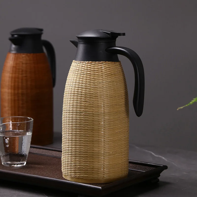 Home Accessories Thermos Kettle Chinese Style Water Bottle Handmade Bamboo Weaving Water Jug Large Capacity Teapot Christma Gift