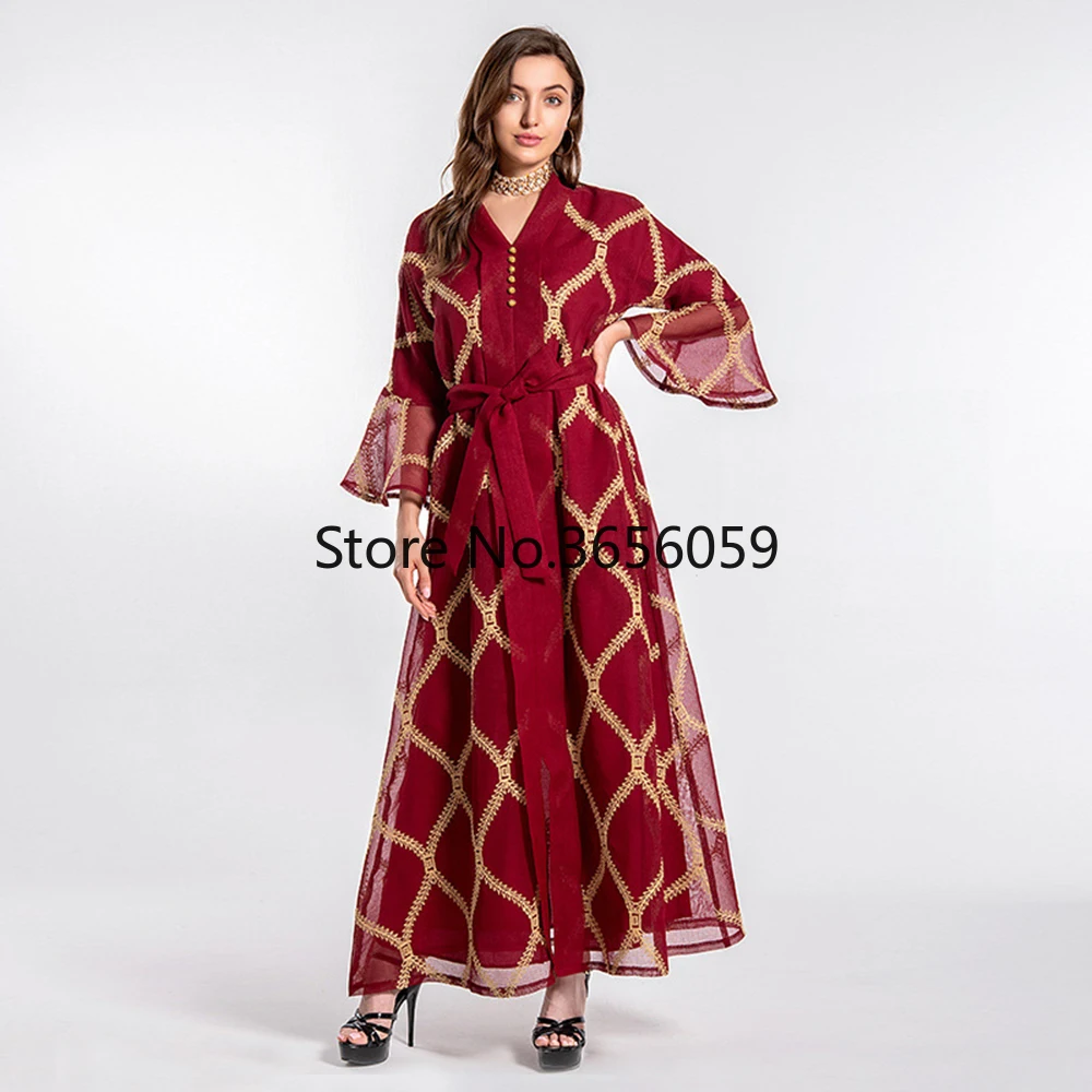 Платья для женщин Abaya Дубай Турция мусульманское Сетчатое платье кафтан