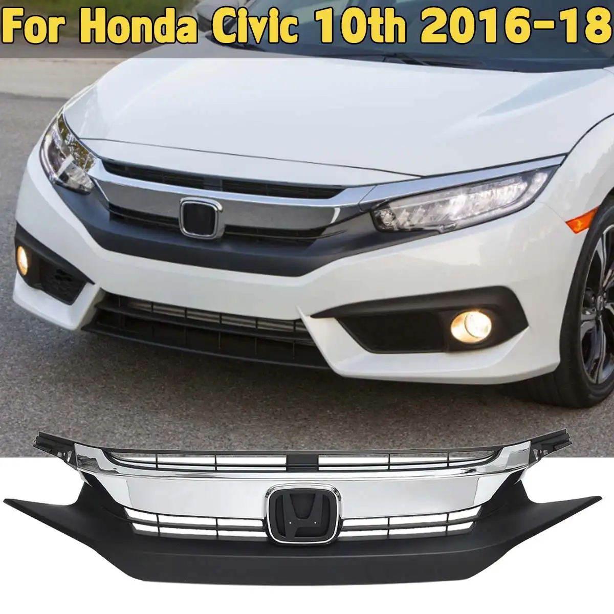 

Matte Black Chrome Front Upper Chrome Billet Racing Grille Grill For Honda For Civic 10th Sedan 2016-18 Part Front Upper Gril