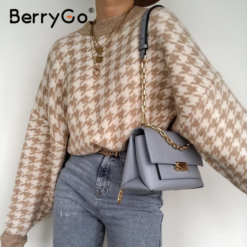 Свитер женский трикотажный с геометрическим узором Осень-зима | Женская одежда