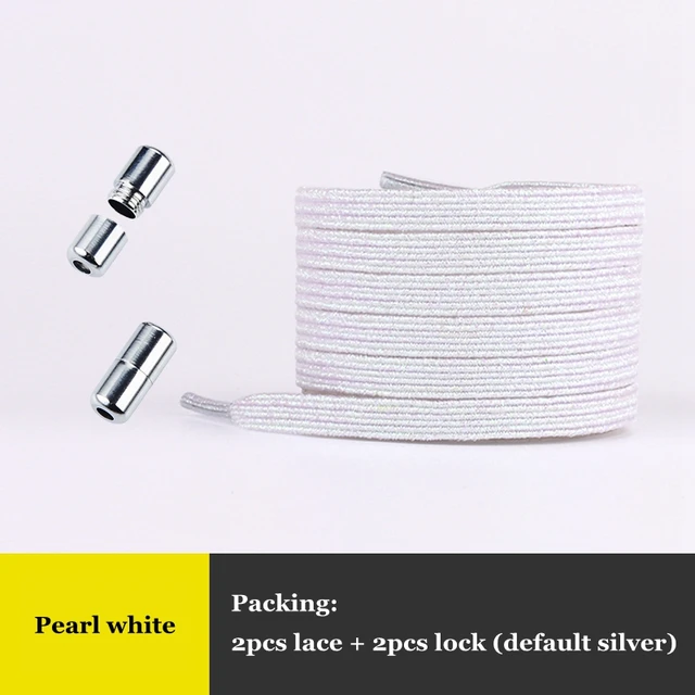 Elastic No Tie Shoelaces Colorful Flat Shoe laces Sneakers shoelace Metal Lock Lazy Laces for Kids Adult One size fits all shoes Pearl white