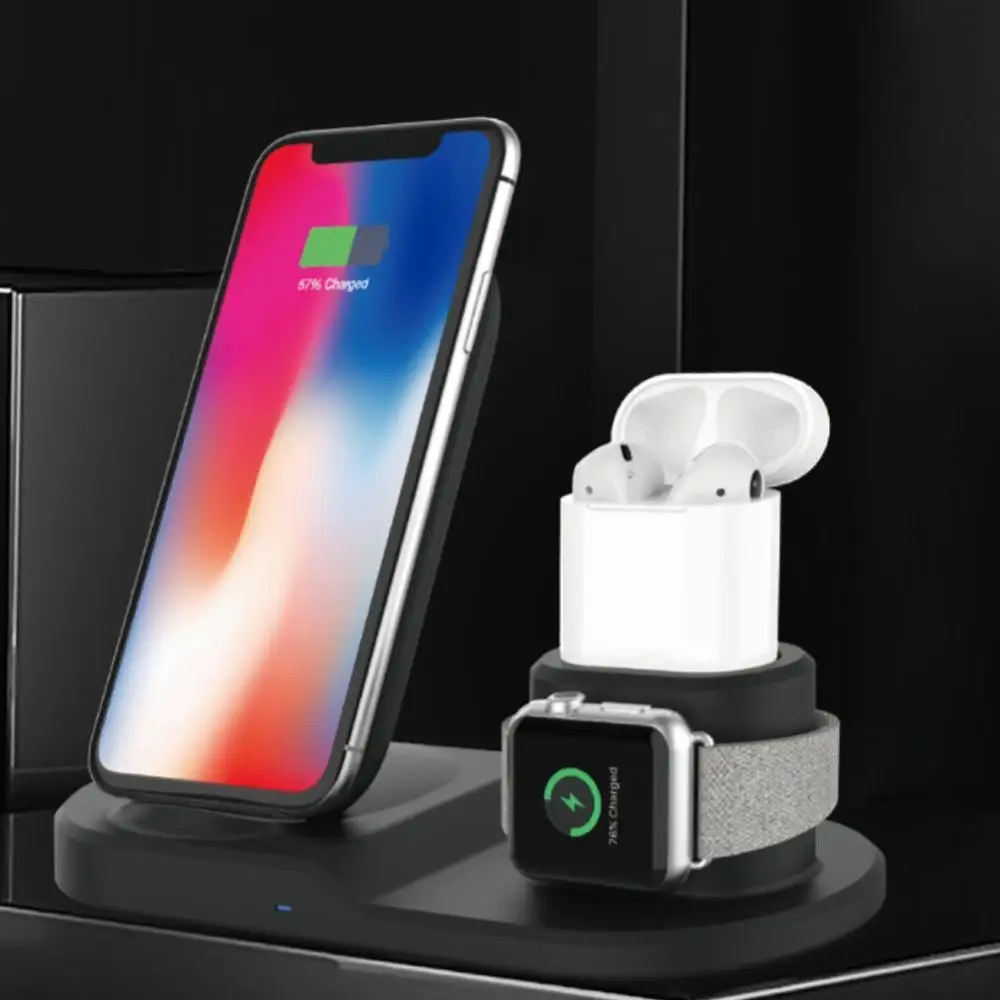 Беспроводной Зарядное устройство подставка для iPhone AirPods, док-станция для зарядки Зарядное устройство для серии 4/3/2/1 iPhone X 8 XS