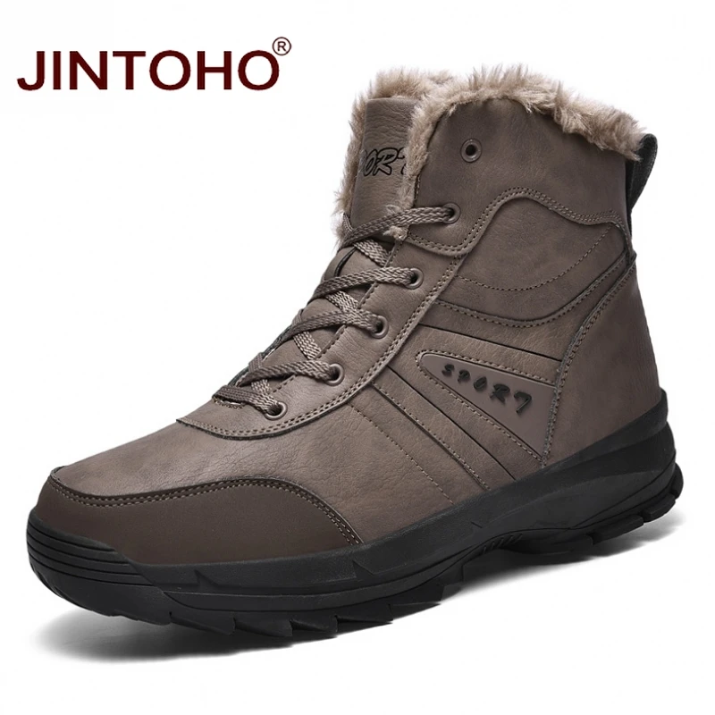 brown JINTOHO/Высококачественная Мужская походная обувь; теплые зимние мужские ботинки; Брендовые мужские походные ботинки; Водонепроницаемая Уличная обувь; мужские горные ботинки - Цвет: brown