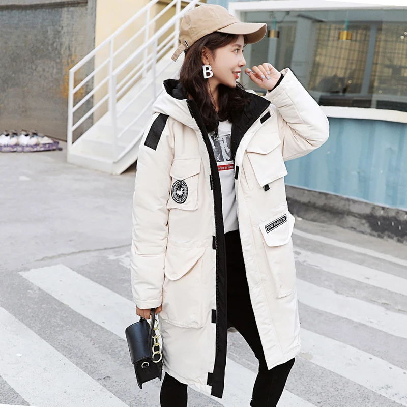 

New Design 2019 Womens Winter Jackets Fashion Loose Hooded Female Long Coat Cotton Padded Oversize Womens Parka