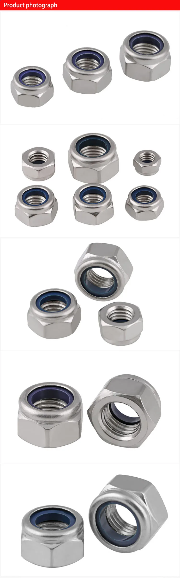 316,100Pcs, M3 M4 M5 M6 M8 M10 M12 Galvanized 316 Stainless Steel Self-locking Nut Lock Nut Locknut Slip Nylon Hex Nut DIN985